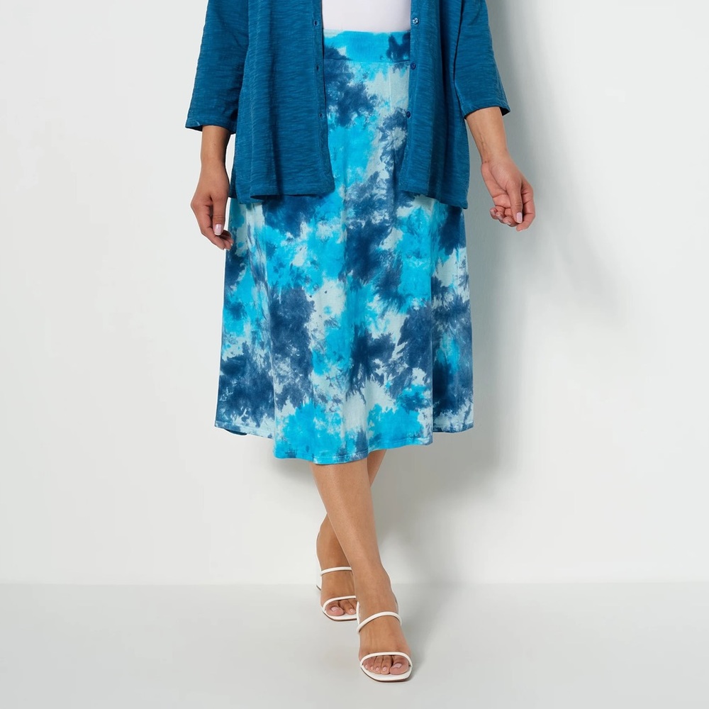 LOGO by Lori Goldstein Benni Beach to Street Tie-Dye Midi‎ Skirt Large Beachy